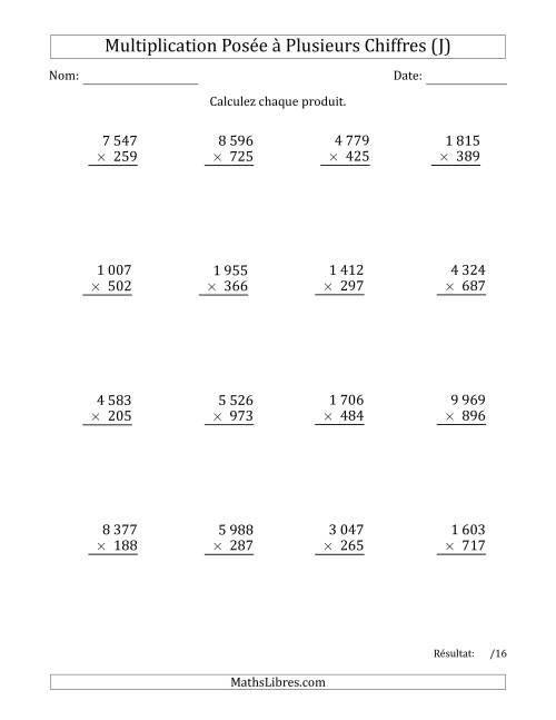 Multiplication d'un Nombre à 4 Chiffres par un Nombre à 3 Chiffres avec une Espace comme Séparateur de Milliers (J)