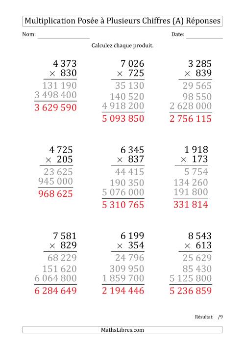 Multiplication d'un Nombre à 4 Chiffres par un Nombre à 3 Chiffres (Gros Caractère) avec une Espace comme Séparateur de Milliers (A) page 2