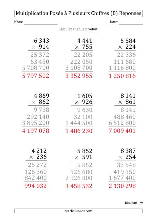 Multiplication d'un Nombre à 4 Chiffres par un Nombre à 3 Chiffres (Gros Caractère) avec une Espace comme Séparateur de Milliers (B) page 2