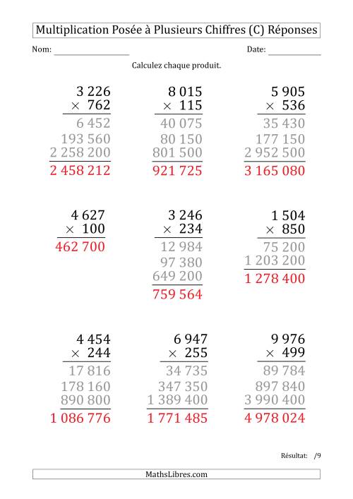 Multiplication d'un Nombre à 4 Chiffres par un Nombre à 3 Chiffres (Gros Caractère) avec une Espace comme Séparateur de Milliers (C) page 2