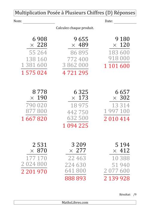 Multiplication d'un Nombre à 4 Chiffres par un Nombre à 3 Chiffres (Gros Caractère) avec une Espace comme Séparateur de Milliers (D) page 2