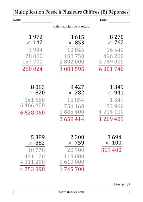 Multiplication d'un Nombre à 4 Chiffres par un Nombre à 3 Chiffres (Gros Caractère) avec une Espace comme Séparateur de Milliers (E) page 2