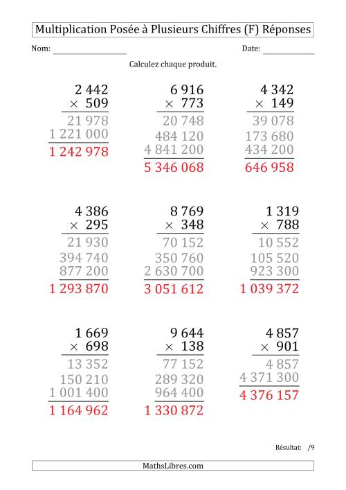 Multiplication d'un Nombre à 4 Chiffres par un Nombre à 3 Chiffres (Gros Caractère) avec une Espace comme Séparateur de Milliers (F) page 2