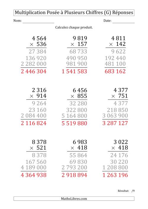 Multiplication d'un Nombre à 4 Chiffres par un Nombre à 3 Chiffres (Gros Caractère) avec une Espace comme Séparateur de Milliers (G) page 2