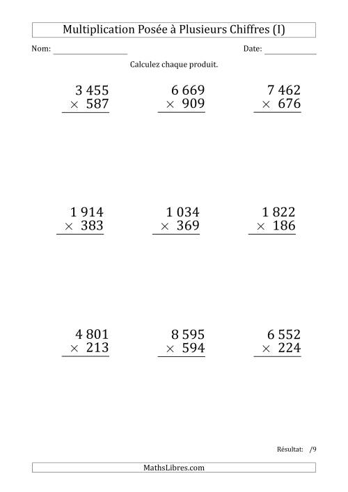 Multiplication d'un Nombre à 4 Chiffres par un Nombre à 3 Chiffres (Gros Caractère) avec une Espace comme Séparateur de Milliers (I)