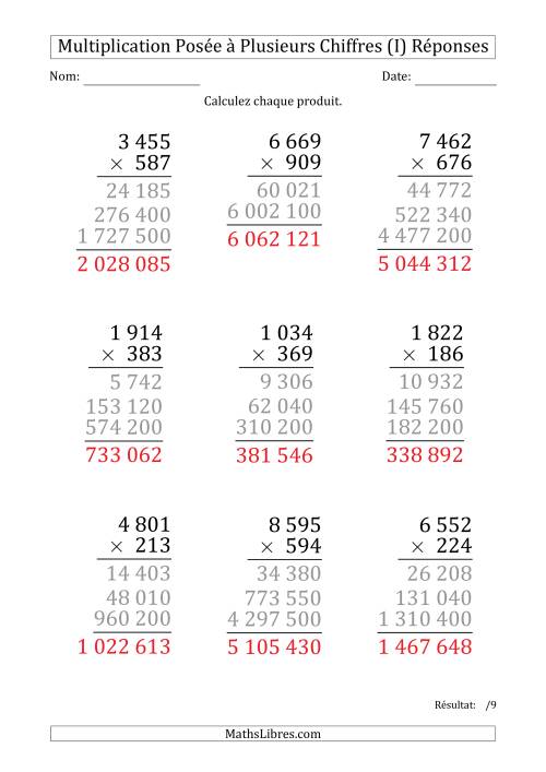 Multiplication d'un Nombre à 4 Chiffres par un Nombre à 3 Chiffres (Gros Caractère) avec une Espace comme Séparateur de Milliers (I) page 2