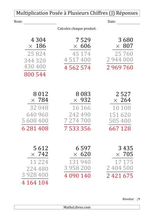 Multiplication d'un Nombre à 4 Chiffres par un Nombre à 3 Chiffres (Gros Caractère) avec une Espace comme Séparateur de Milliers (J) page 2