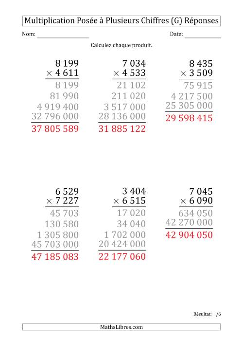 Multiplication d'un Nombre à 4 Chiffres par un Nombre à 4 Chiffres (Gros Caractère) avec une Espace comme Séparateur de Milliers (G) page 2