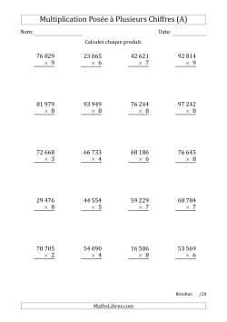 Multiplication d'un Nombre à 5 Chiffres par un Nombre à 1 Chiffre avec une Espace comme Séparateur de Milliers