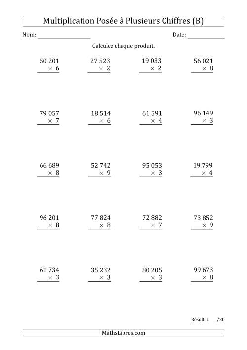 Multiplication d'un Nombre à 5 Chiffres par un Nombre à 1 Chiffre avec une Espace comme Séparateur de Milliers (B)