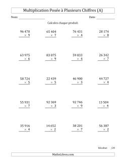 Multiplication d'un Nombre à 5 Chiffres par un Nombre à 1 Chiffre avec une Espace comme Séparateur de Milliers