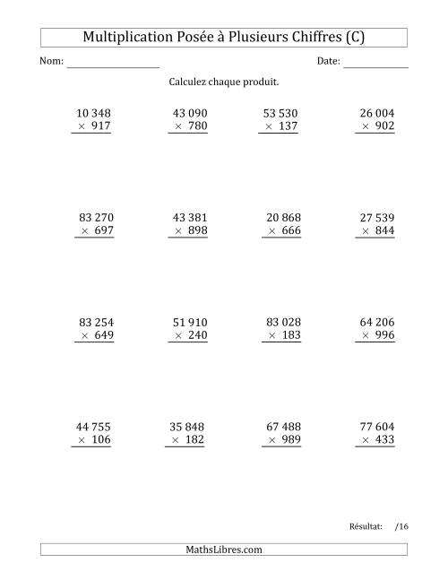 Multiplication d'un Nombre à 5 Chiffres par un Nombre à 3 Chiffres avec une Espace comme Séparateur de Milliers (C)