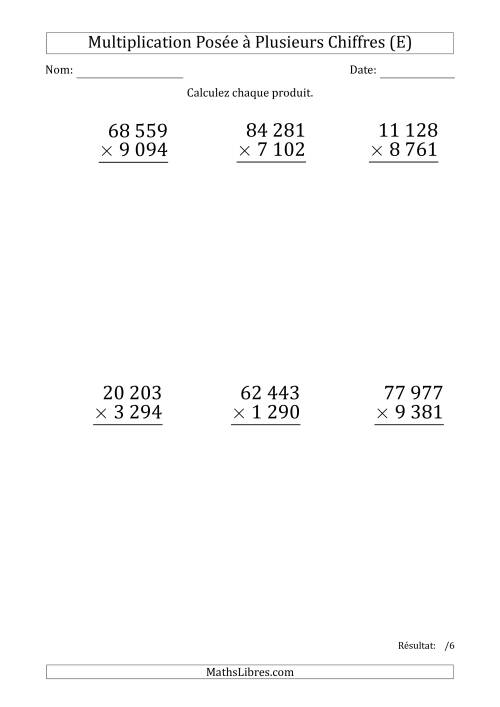 Multiplication d'un Nombre à 5 Chiffres par un Nombre à 4 Chiffres (Gros Caractère) avec une Espace comme Séparateur de Milliers (E)