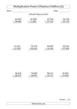 Multiplication d'un Nombre à 5 Chiffres par un Nombre à 5 Chiffres avec une Espace comme Séparateur de Milliers