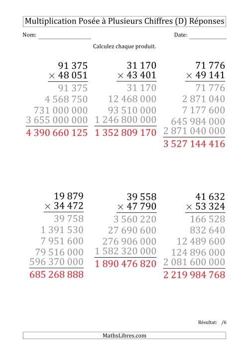 Multiplication d'un Nombre à 5 Chiffres par un Nombre à 5 Chiffres (Gros Caractère) avec une Espace comme Séparateur de Milliers (D) page 2