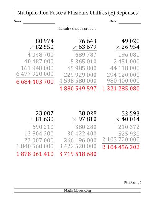 Multiplication d'un Nombre à 5 Chiffres par un Nombre à 5 Chiffres (Gros Caractère) avec une Espace comme Séparateur de Milliers (E) page 2