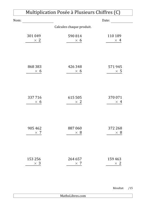 Multiplication d'un Nombre à 6 Chiffres par un Nombre à 1 Chiffre avec une Espace comme Séparateur de Milliers (C)