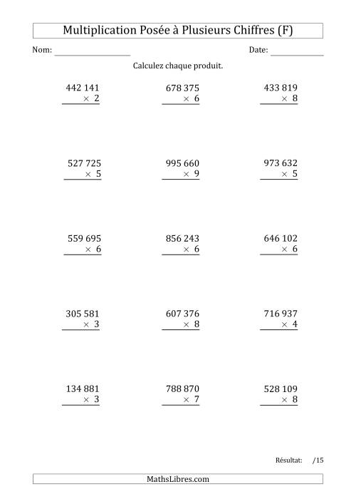 Multiplication d'un Nombre à 6 Chiffres par un Nombre à 1 Chiffre avec une Espace comme Séparateur de Milliers (F)