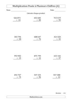 Multiplication d'un Nombre à 6 Chiffres par un Nombre à 2 Chiffres avec une Espace comme Séparateur de Milliers