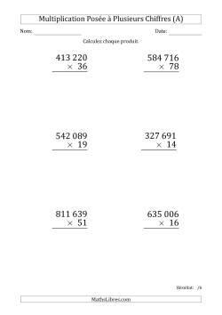 Multiplication d'un Nombre à 6 Chiffres par un Nombre à 2 Chiffres (Gros Caractère) avec une Espace comme Séparateur de Milliers