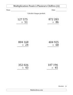 Multiplication d'un Nombre à 6 Chiffres par un Nombre à 2 Chiffres (Gros Caractère) avec une Espace comme Séparateur de Milliers