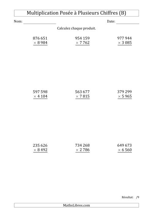 Multiplication d'un Nombre à 6 Chiffres par un Nombre à 4 Chiffres avec une Espace comme Séparateur de Milliers (B)