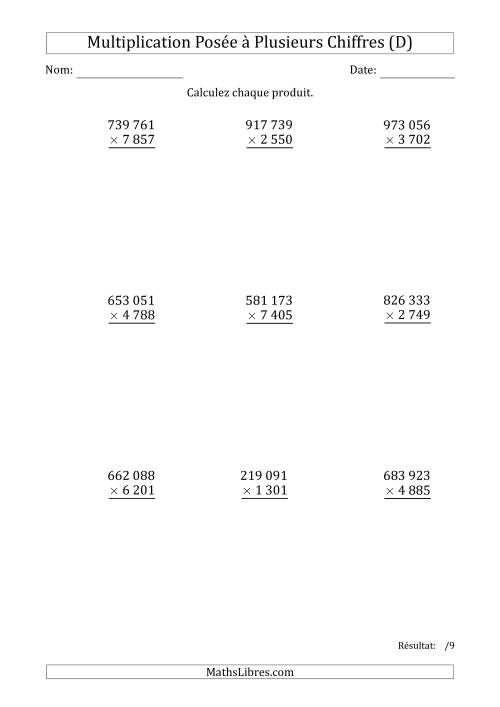 Multiplication d'un Nombre à 6 Chiffres par un Nombre à 4 Chiffres avec une Espace comme Séparateur de Milliers (D)