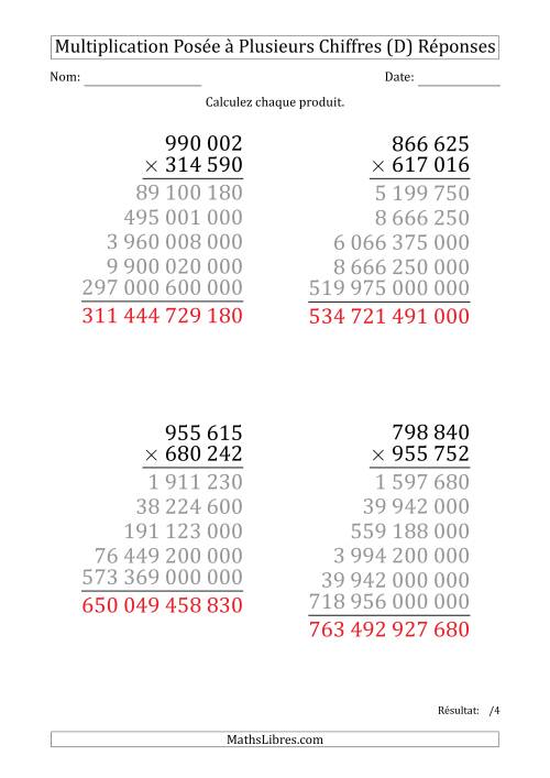 Multiplication d'un Nombre à 6 Chiffres par un Nombre à 6 Chiffres (Gros Caractère) avec une Espace comme Séparateur de Milliers (D) page 2