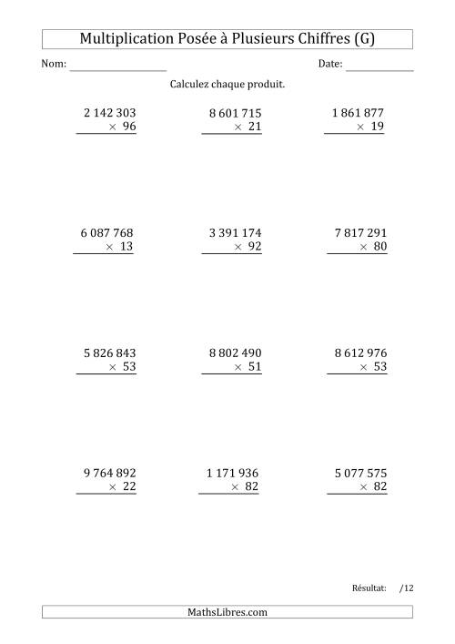 Multiplication d'un Nombre à 7 Chiffres par un Nombre à 2 Chiffres avec une Espace comme Séparateur de Milliers (G)