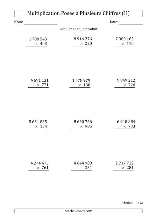 Multiplication d'un Nombre à 7 Chiffres par un Nombre à 3 Chiffres avec une Espace comme Séparateur de Milliers (H)