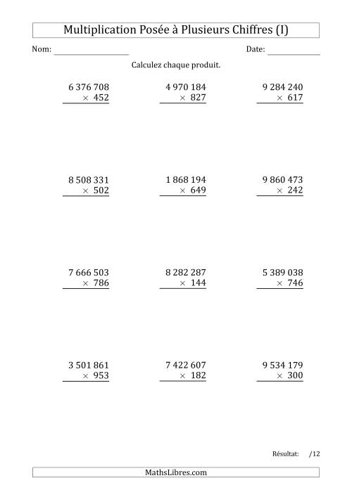 Multiplication d'un Nombre à 7 Chiffres par un Nombre à 3 Chiffres avec une Espace comme Séparateur de Milliers (I)