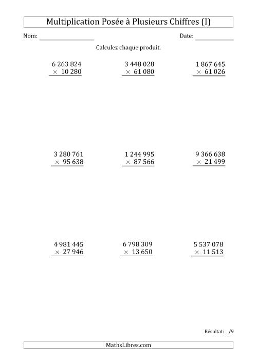 Multiplication d'un Nombre à 7 Chiffres par un Nombre à 5 Chiffres avec une Espace comme Séparateur de Milliers (I)