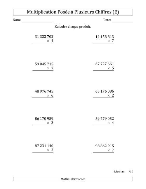 Multiplication d'un Nombre à 8 Chiffres par un Nombre à 1 Chiffre avec une Espace comme Séparateur de Milliers (E)
