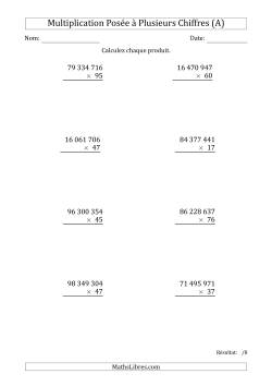 Multiplication d'un Nombre à 8 Chiffres par un Nombre à 2 Chiffres avec une Espace comme Séparateur de Milliers