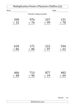 Multiplication d'un Nombre à 3 Chiffres par un Nombre à 2 Chiffres (Gros Caractère) avec un Point comme Séparateur de Milliers