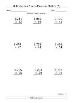 Multiplication d'un Nombre à 4 Chiffres par un Nombre à 2 Chiffres (Gros Caractère) avec un Point comme Séparateur de Milliers
