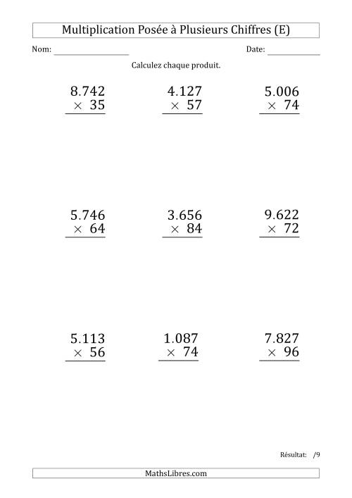 Multiplication d'un Nombre à 4 Chiffres par un Nombre à 2 Chiffres (Gros Caractère) avec un Point comme Séparateur de Milliers (E)