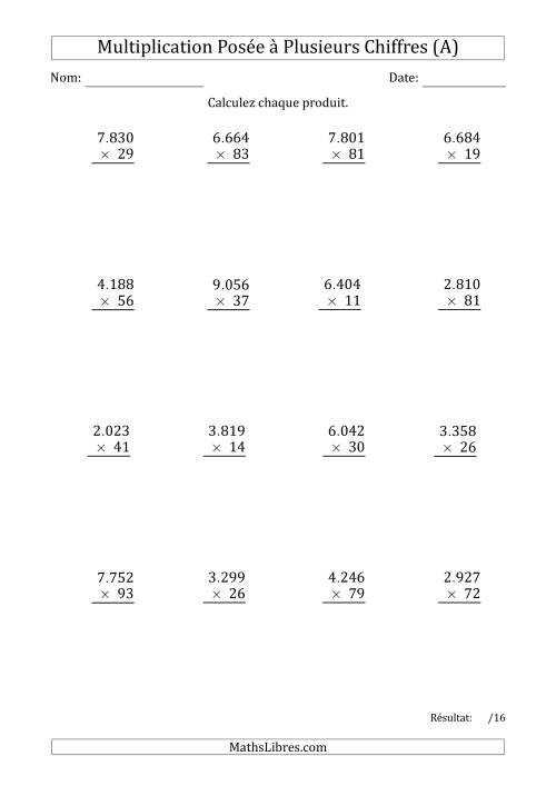 Multiplication d'un Nombre à 4 Chiffres par un Nombre à 2 Chiffres avec un Point comme Séparateur de Milliers (Tout)