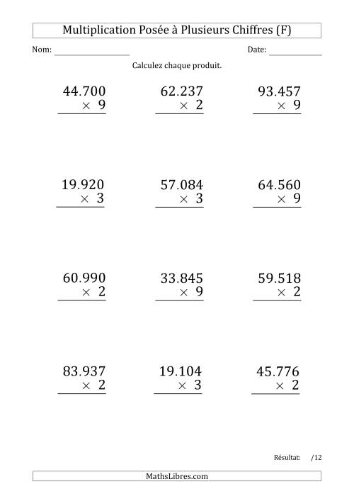 Multiplication d'un Nombre à 5 Chiffres par un Nombre à 1 Chiffre (Gros Caractère) avec un Point comme Séparateur de Milliers (F)