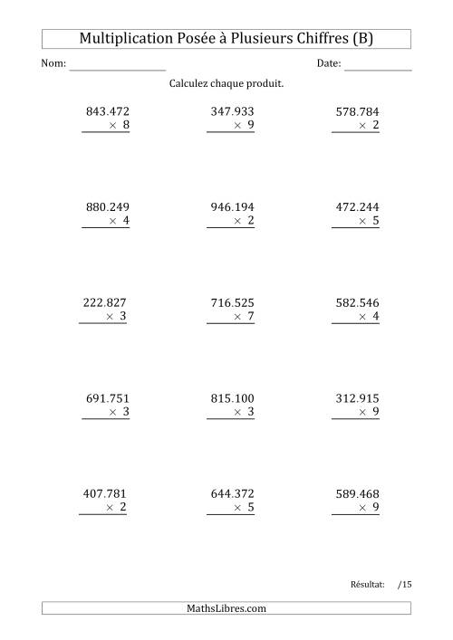 Multiplication d'un Nombre à 6 Chiffres par un Nombre à 1 Chiffre avec un Point comme Séparateur de Milliers (B)