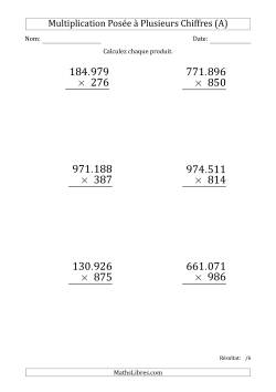 Multiplication d'un Nombre à 6 Chiffres par un Nombre à 3 Chiffres (Gros Caractère) avec un Point comme Séparateur de Milliers