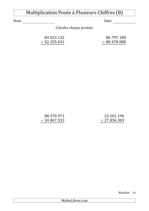 Multiplication d'un Nombre à 8 Chiffres par un Nombre à 8 Chiffres avec un Point Comme Séparateur des Milliers (B)