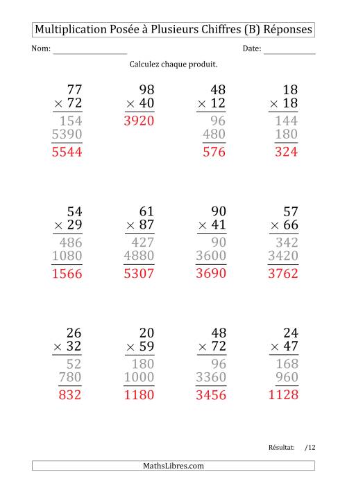 Multiplication d'un Nombre à 2 Chiffres par un Nombre à 2 Chiffres (Gros Caractère) (B) page 2