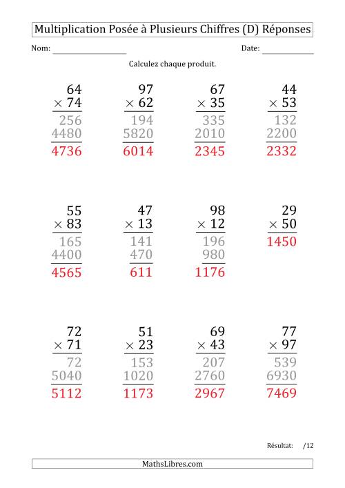 Multiplication d'un Nombre à 2 Chiffres par un Nombre à 2 Chiffres (Gros Caractère) (D) page 2