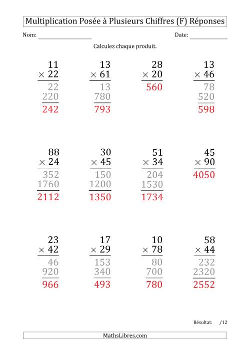 Multiplication d'un Nombre à 2 Chiffres par un Nombre à 2 Chiffres (Gros Caractère) (F) page 2