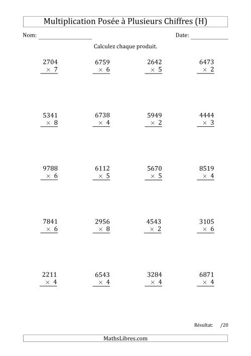 Multiplication d'un Nombre à 4 Chiffres par un Nombre à 1 Chiffre (H)
