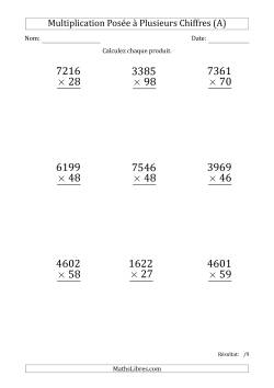 Multiplication d'un Nombre à 4 Chiffres par un Nombre à 2 Chiffres (Gros Caractère)