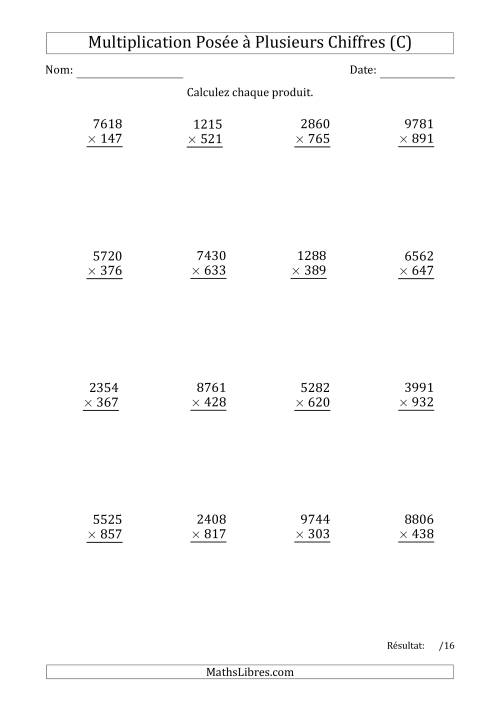 Multiplication d'un Nombre à 4 Chiffres par un Nombre à 3 Chiffres (C)