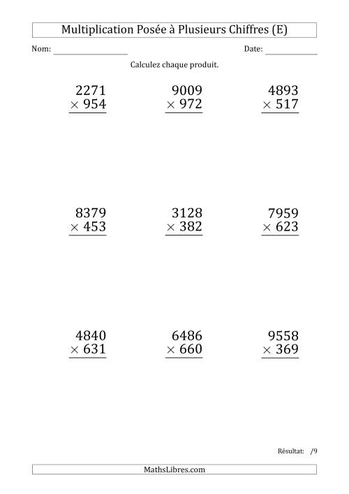 Multiplication d'un Nombre à 4 Chiffres par un Nombre à 3 Chiffres (Gros Caractère) (E)