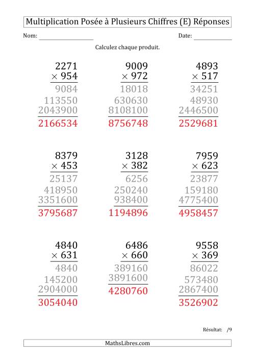 Multiplication d'un Nombre à 4 Chiffres par un Nombre à 3 Chiffres (Gros Caractère) (E) page 2